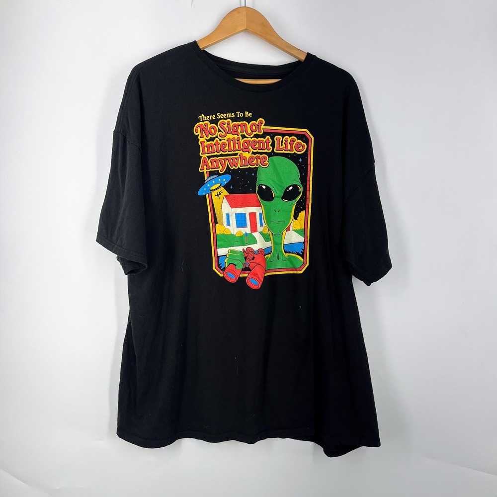 Mens No Sign of‎ Intelligent Life Anywhere Alien UFO Graphic T-Shirt Black XL